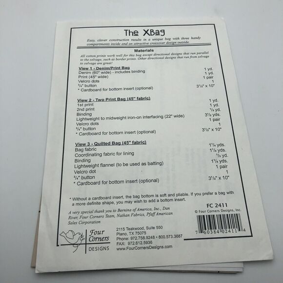 Boho Purse Pattern Tote Bag Fabric Xbag 4 Corners Design FC2411 3 Styles Uncut - Picture 4 of 4